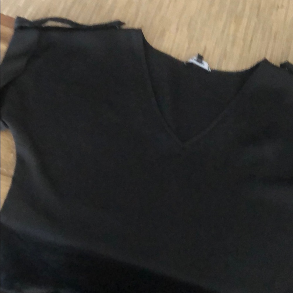 V neck tab rolled silk blouse